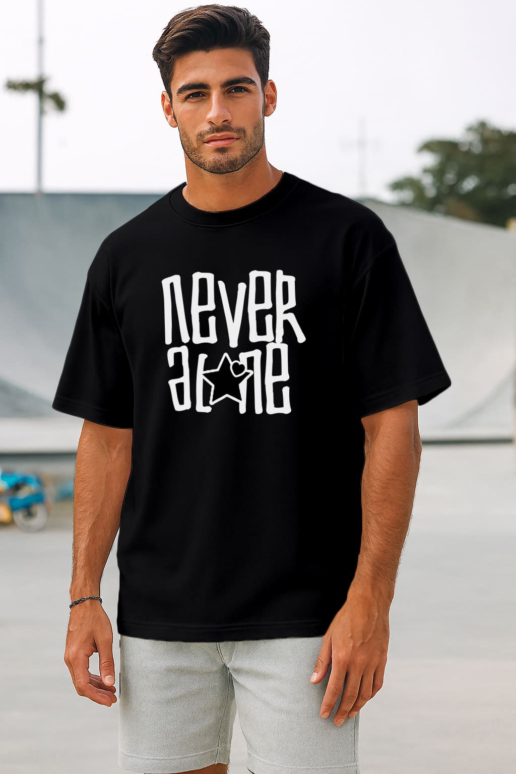 "NEVER ALONE" OVERSIZE THSIRT