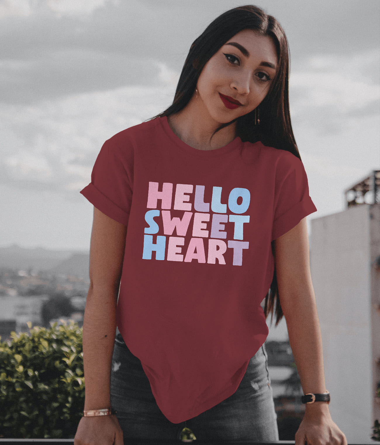 "HELLO SWEET HEART" Printed T shirt for Women