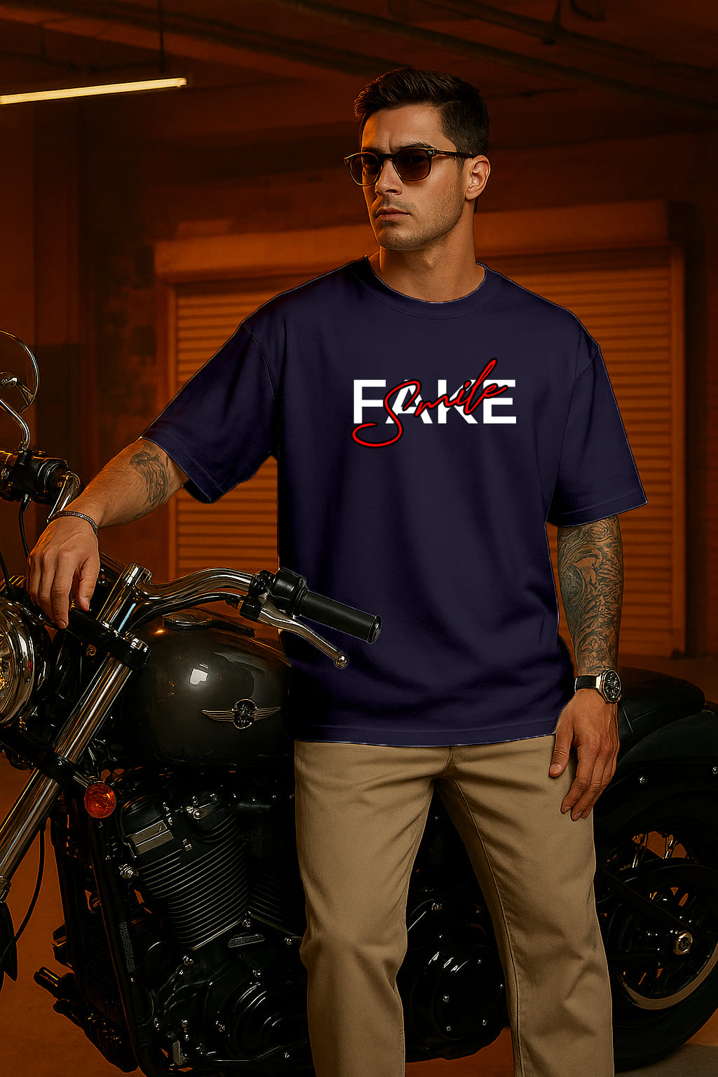 "FAKE SMILE" OVERSIZE PRINTED TSHIRT