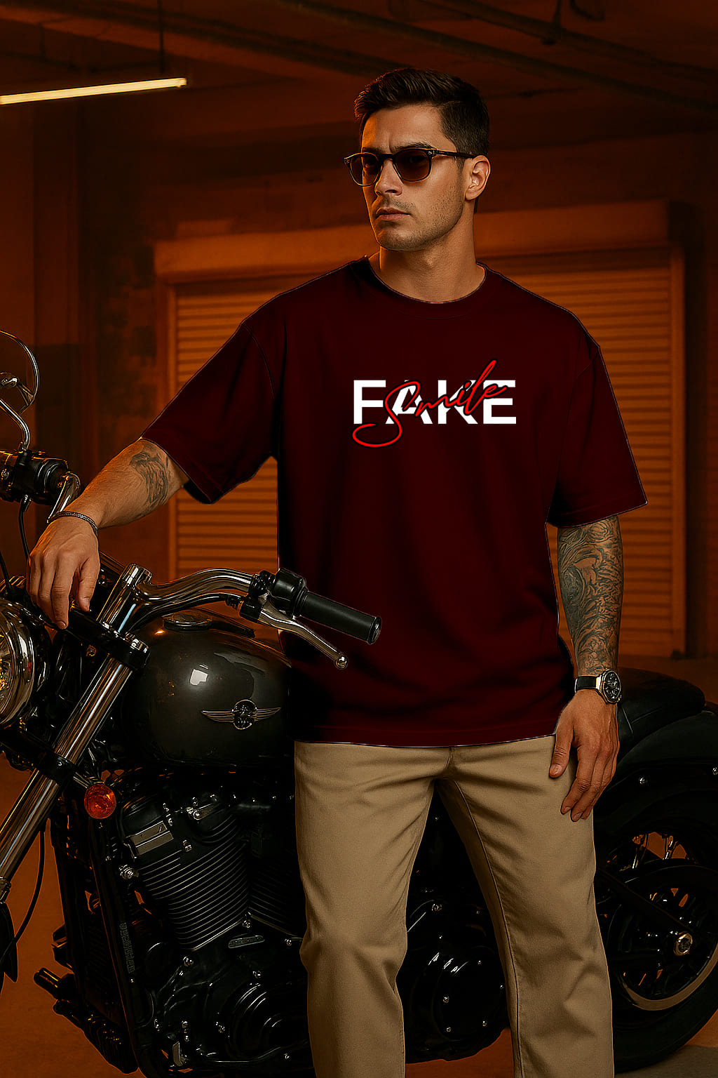 "FAKE SMILE" OVERSIZE PRINTED TSHIRT