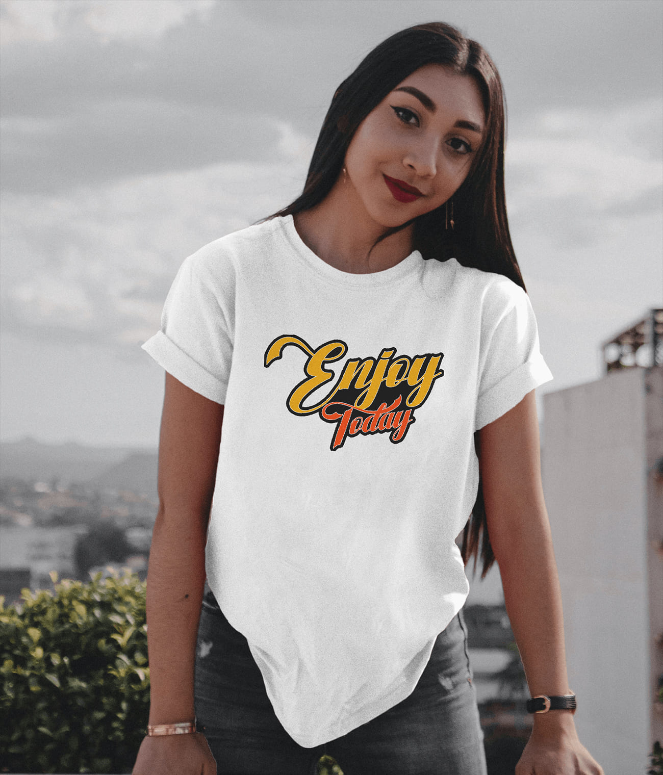 "ENJOY TODAY" Printed T shirt for women