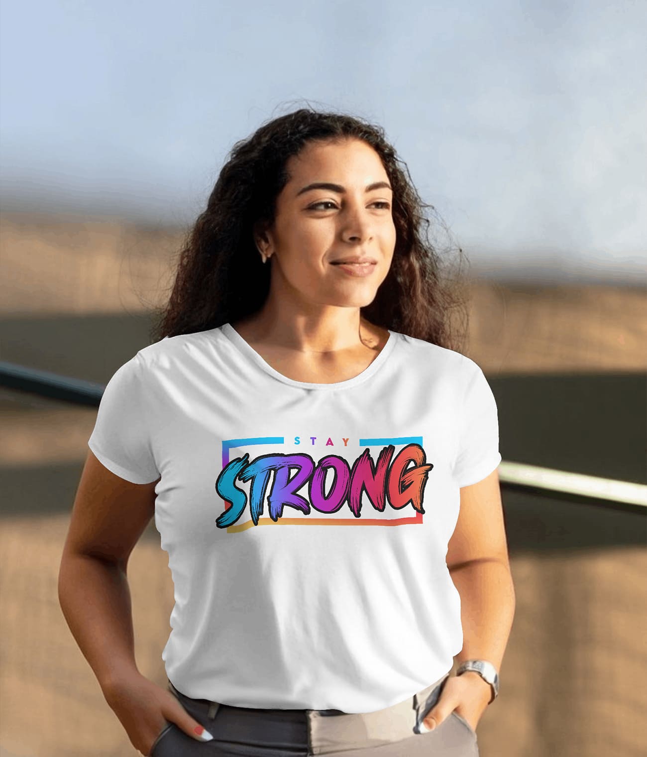 "STAY STRONG" Printed T shirt for Women