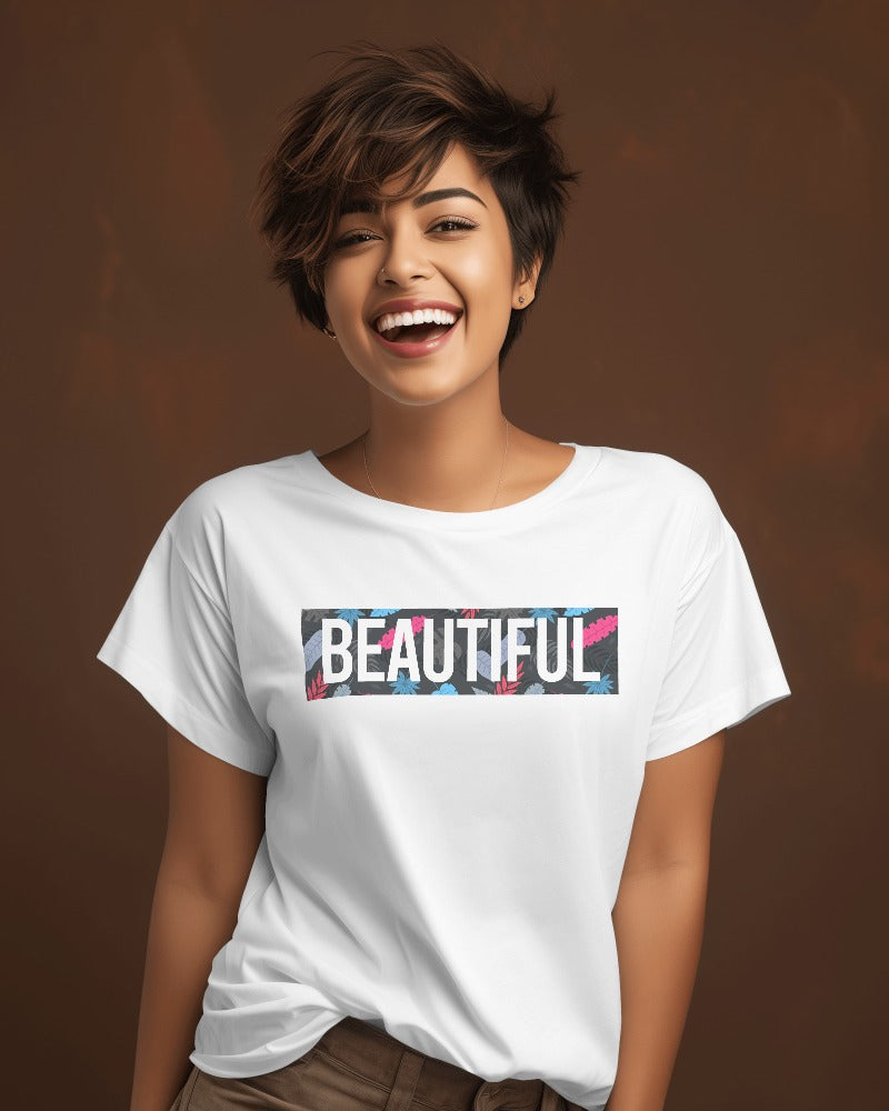 "BEAUTIFUL" Printed t shirt for Women