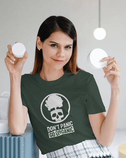 "DON'T PANIC GO ORGANIC" Printed T shirt for Women