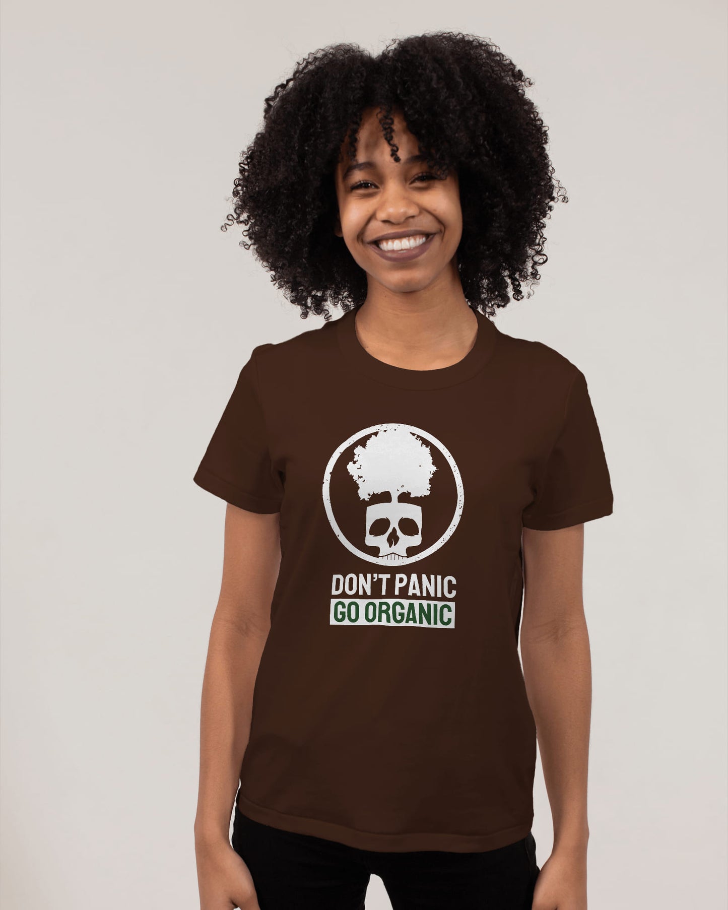 "DON'T PANIC GO ORGANIC" Printed T shirt for Women