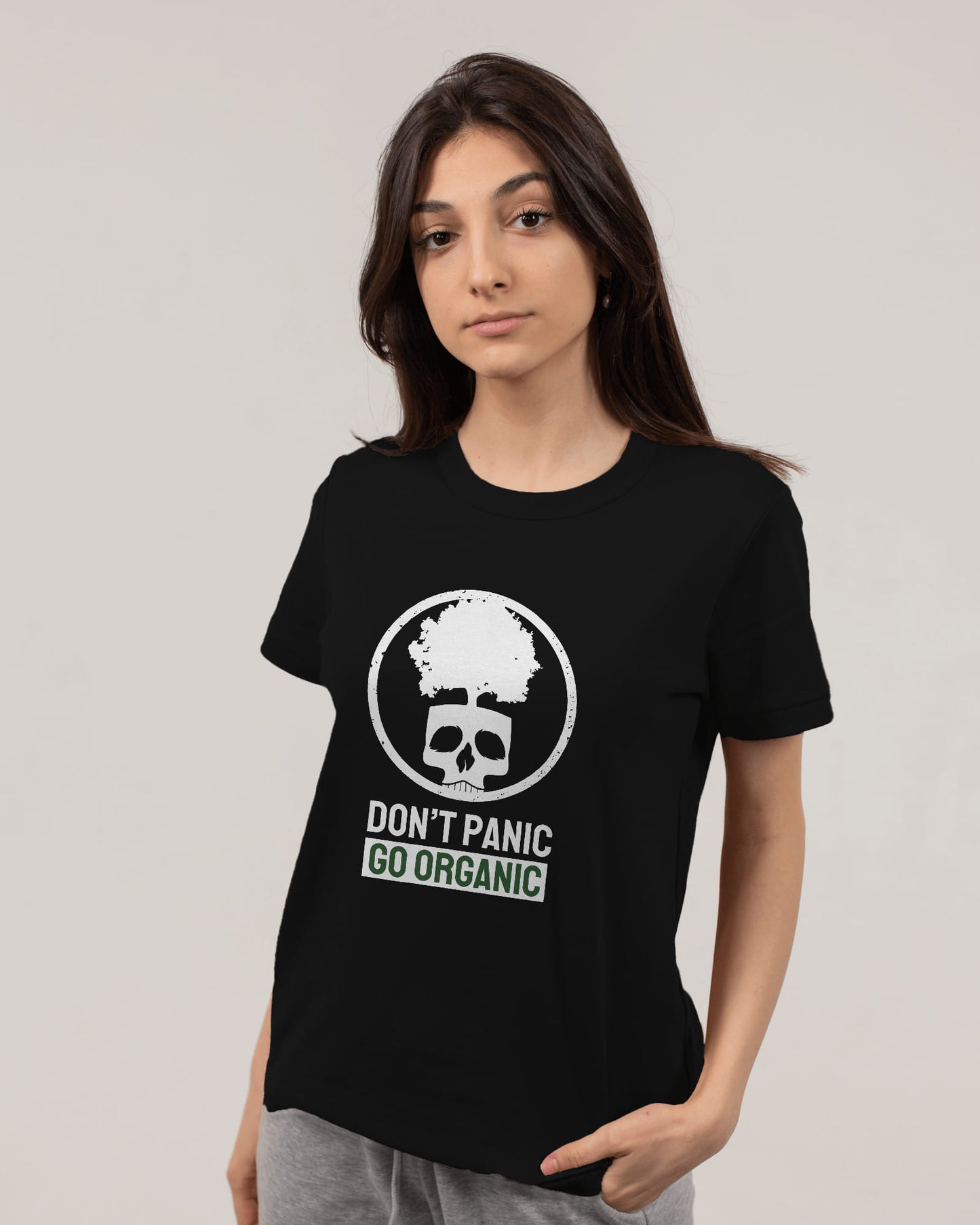 "DON'T PANIC GO ORGANIC" Printed T shirt for Women